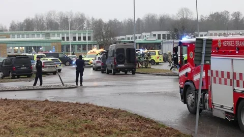 Several dead in central Sweden school shooting, Orebro, Sweden Stock Footage 302098543