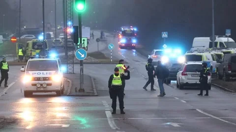 Several dead in central Sweden school shooting, Orebro, Sweden Stock Footage 302098546