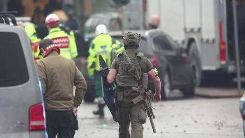 Several dead in central Sweden school shooting, Orebro, Sweden Stock Footage 302098596