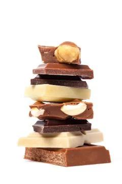 Several different chocolate pieces Stock Photos