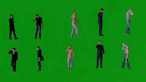 Several different men with mobile phones on green screen talking and walking in Stock Footage 236176974