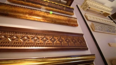 Several different plinth decorative elements are on showcase in shop Vídeos de archivo 74453824