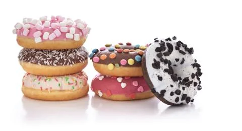 Several doughnuts on a white background Stock Photos