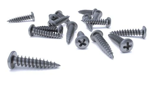 Several drywall screws on a white background 3d render Stock Illustration