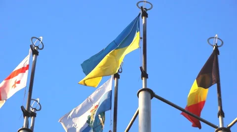 Several flags on background of blue sky Stock Footage 68739287