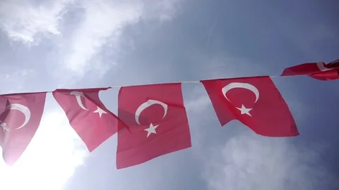 Several flags of Turkey on the tape swinging in the wind Stock Footage 111190889