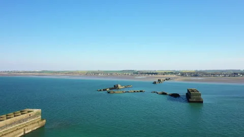Several floating elements of the artificial port of Gold beach Stock Footage 164205215