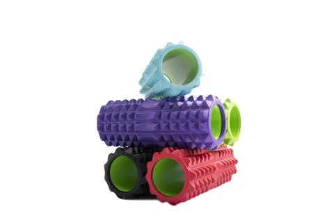Several foam rollers for self-massage of muscles after training. Equipment fo Stock Photos