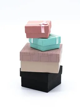 Several gift boxes on white isolated background Stock Photos