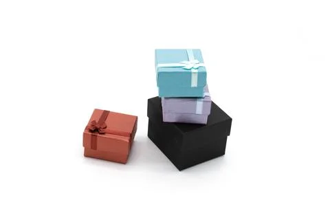 Several gift boxes on white isolated background Stock Photos