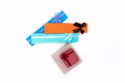 Several gift boxes on white isolated background Stock Photos