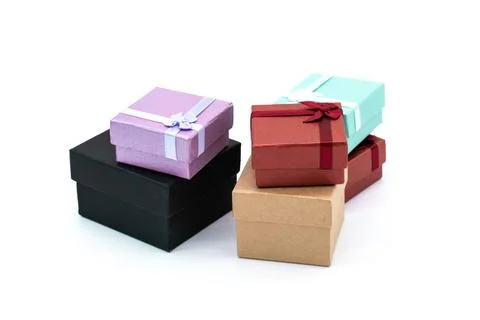 Several gift boxes on white isolated background Stock Photos