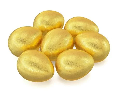 Several golden Easter eggs isolated on white background Stock Illustration