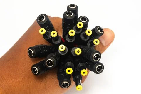 Several hand-held DC 12V male and female connectors. DIY parts. Stock Photos