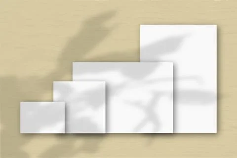 Several horizontal and vertical sheets of white textured paper against a yell Stock Illustration