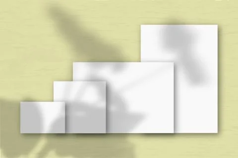 Several horizontal and vertical sheets of white textured paper against a yell Stock Illustration