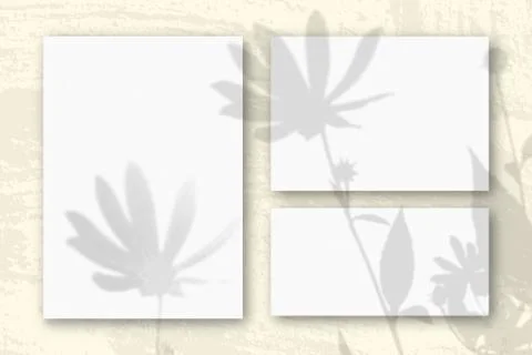 Several horizontal and vertical sheets of white textured paper against a yell Stock Illustration