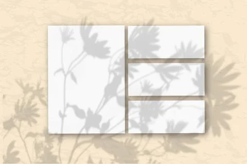 Several horizontal and vertical sheets of white textured paper on the sand Stock Illustration