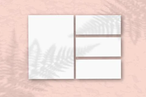 Several horizontal and vertical sheets of white textured paper against a pink Stock Illustration