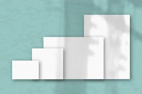 Several horizontal and vertical sheets of white textured paper against blue g Stock Illustration