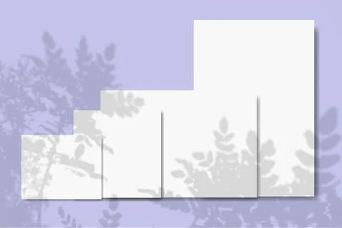 Several horizontal and vertical sheets of white textured paper against a violet Stock Illustration