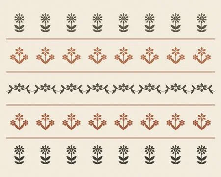 Several horizontal rows of stylized flowers and foliage create a vintage st.. Stock Illustration