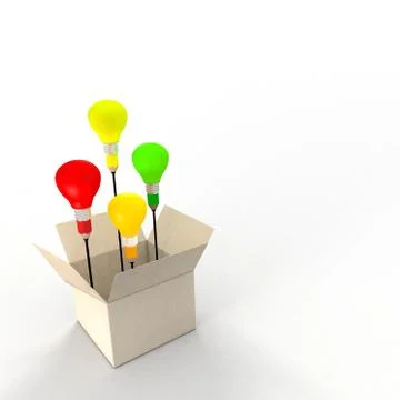 Several ideas emerging from an idea box. Metaphor concept. Illustrazione stock