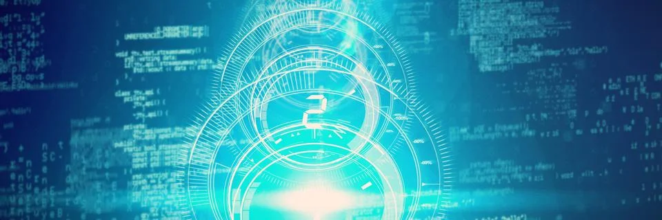 Several interface dial number 2 in dark blue background with light blue radia Ilustração Stock