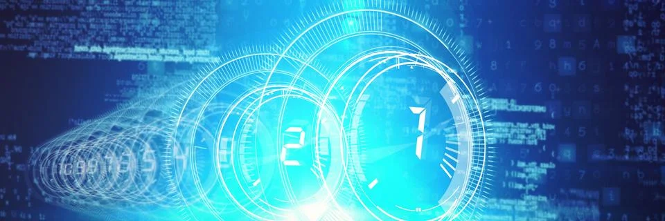 Several interface dial with numbers in dark blue background with light blue r Ilustração Stock