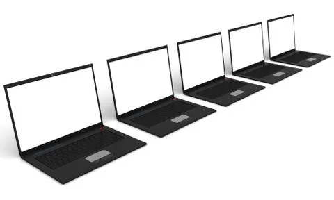 Several laptops isolated on white background Stock Illustration
