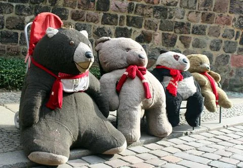 Several large teddy bears in the german capital city of Berlin. Stock Photos