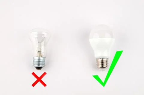 Several LED energy saving light bulbs over the old incandescent, use of Stock Photos