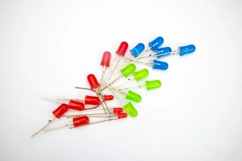 Several LEDs (Light Emitting Diode) combined on a white background. Foto stock