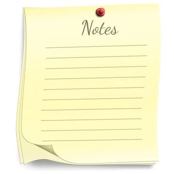 Several lined yellow sheet paper for notes with pin on white background. Stock Illustration