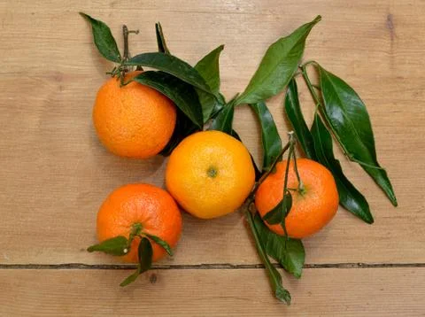 Several mandarins placed on a table Stock Photos
