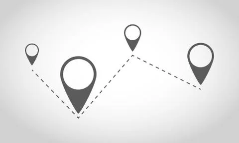 Several map markers on the dotted line. Vector illustration Stock Illustration