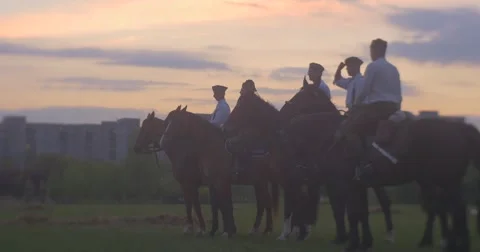 Several Men on Horseback Standing in a Clearing. Stock Footage 62793656