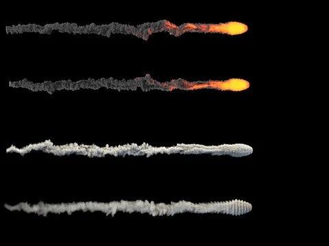 Several meteors or asteroids, trails of fire and smoke, with alpha mask Stock Footage 82136805