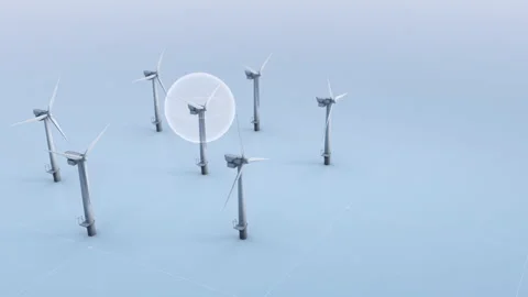 Several Models Of Wind Turbines On Grey Solid Background In 3d Animation Video stock 164891332