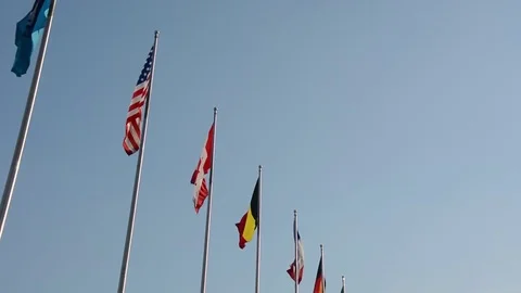Several national flags waving Stockbeeldmateriaal 85202767