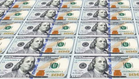 Several of the newly designed u.s. one hundred dollar bills. money concept. Stock Photos