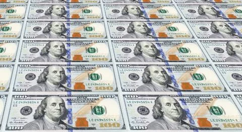 Several of the newly designed u.s. one hundred dollar bills. money concept. Stock Photos