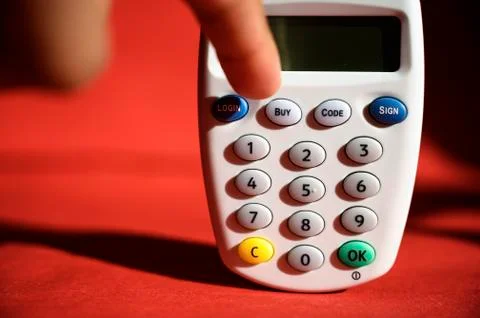 Several number switch withcustomer pressing login button on a bank e-card rea Stock Photos