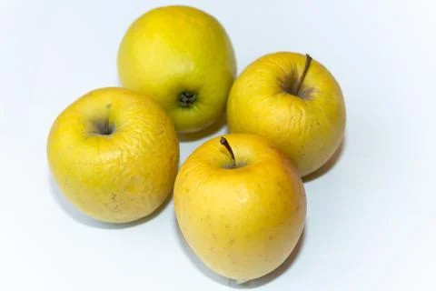 Several old dried yellow apples on a white background Stock Photos