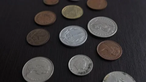 Several old metal coins, different years and different countries Stock Footage 219329437