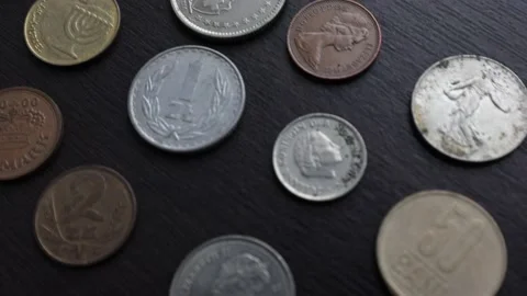 Several old metal coins, different years and different countries Stock Footage 219329438
