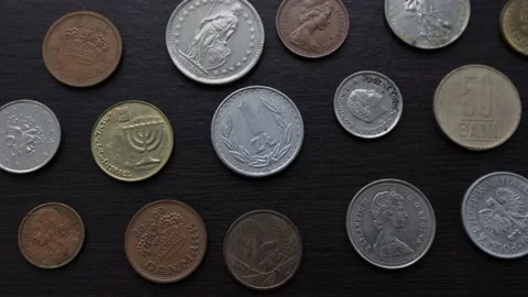 Several old metal coins, different years and different countries Stock Footage 219329439