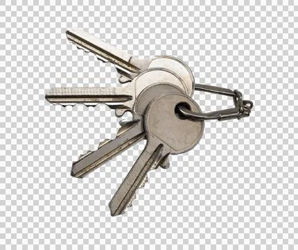 Several old rusty keys on ring (clipping path) Stock Photos