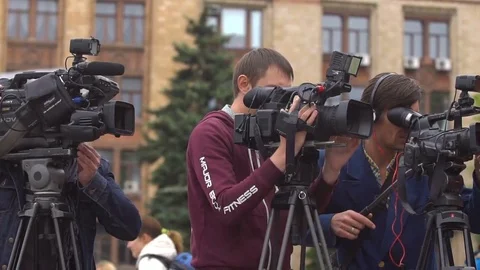 Several operators are shooting the opening of the competition. Stock Footage 84731624