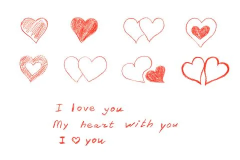 Several options for the image of hearts and signatures for postcards Stock Illustration